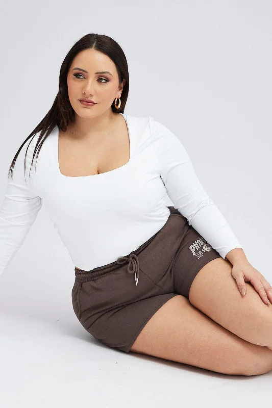 Brown Track Shorts High Rise